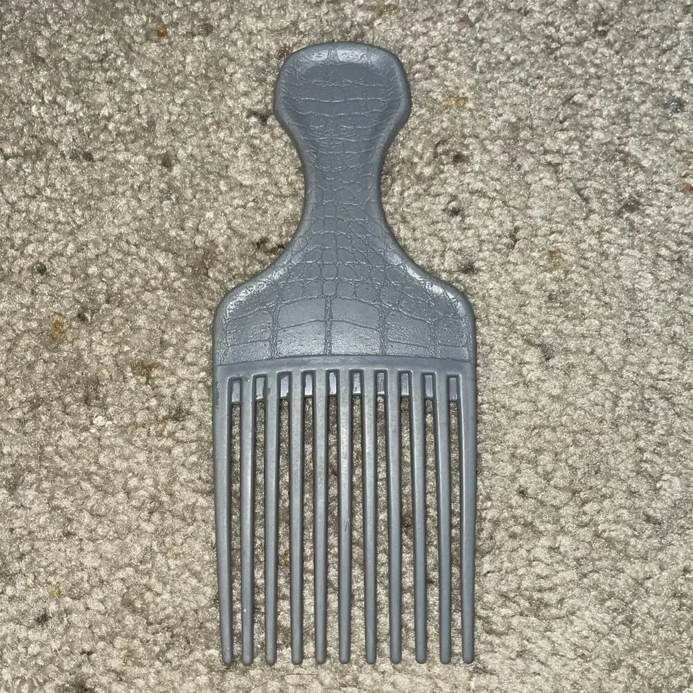 Vintage Goody Plastic Textured Reptile Print Hair Pick Comb Lift USA Grey